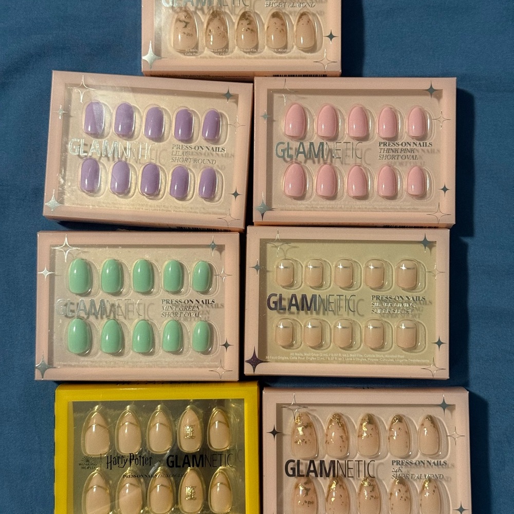 Glamnetic Press-On Nails Set - Bundle of Purple, Pink, Green, Nude with Gold